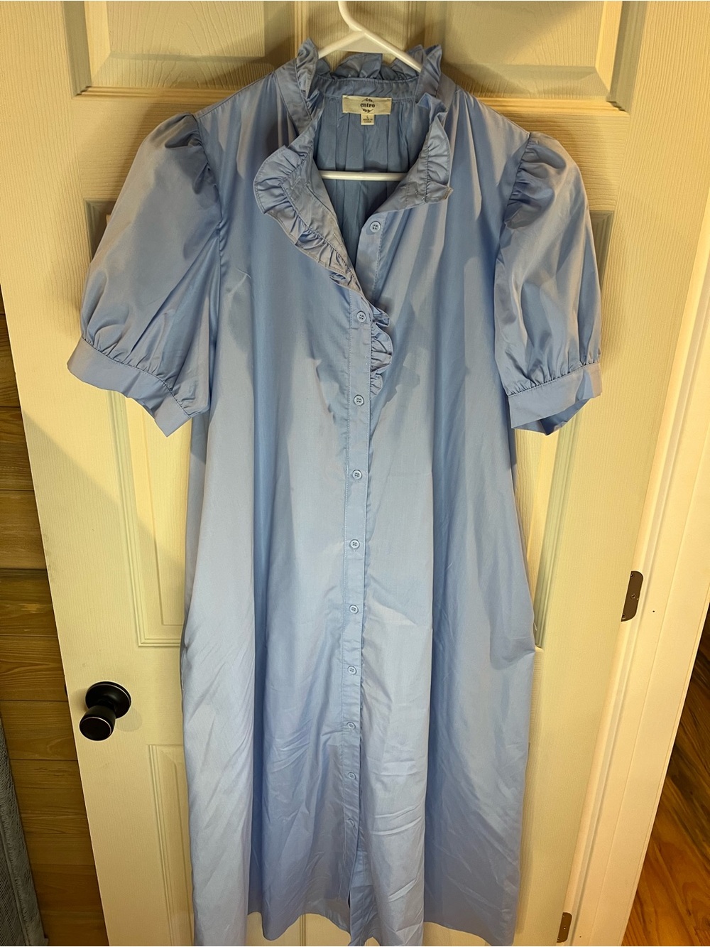 entro Light Blue Ruffle-Trim Button Maxi Dress